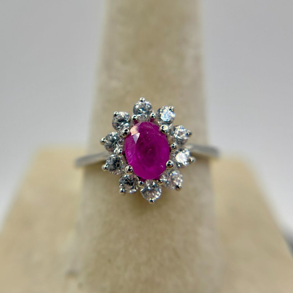 Women’s Ring Pink White Topaz Sterling Silver Size 7 NEW Retro Cocktail